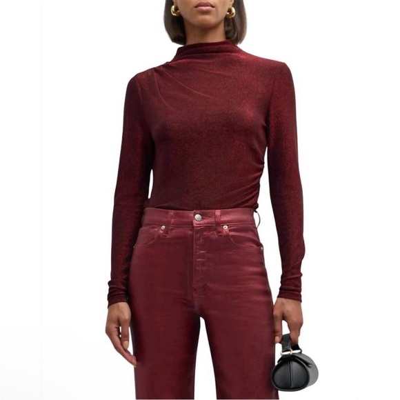 Veronica Beard Tops - Veronica Beard Mylie Top Ruched Mock Neck Long Sleeve Top Size M In Crimson Red